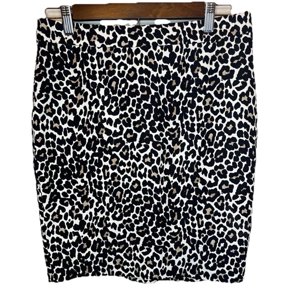 J.Crew Basketweave Pencil In Ivory Leopard Print Cotton Skirt Size 4P NWT Sexy